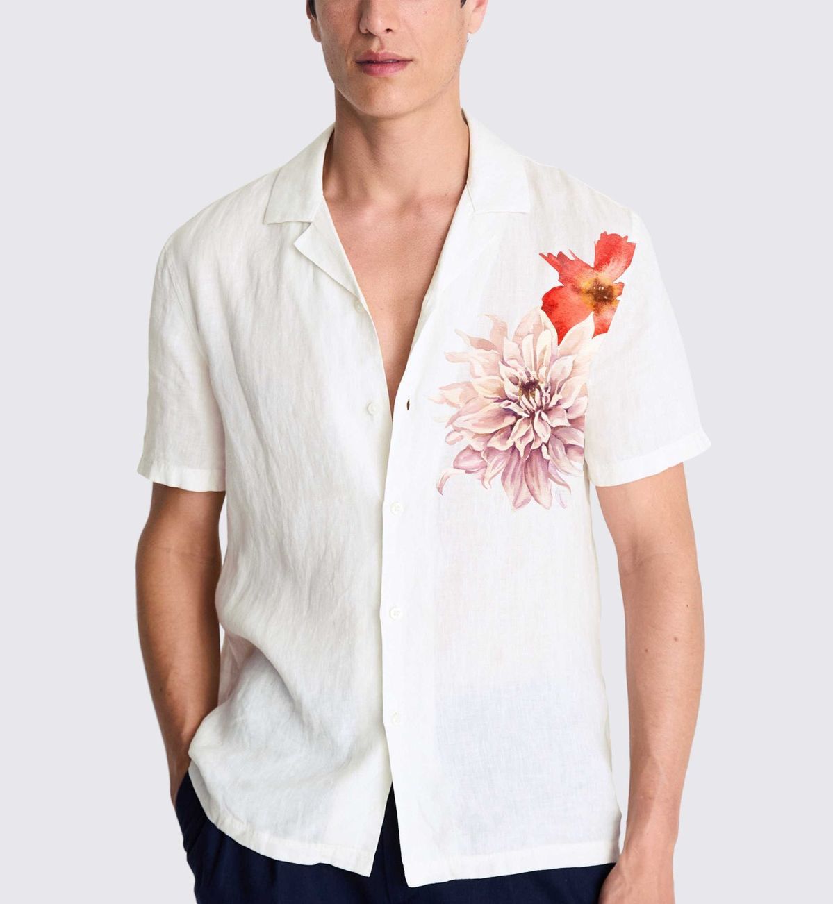Men's Casual Wear Cotton Shirt – White with Subtle Floral Print