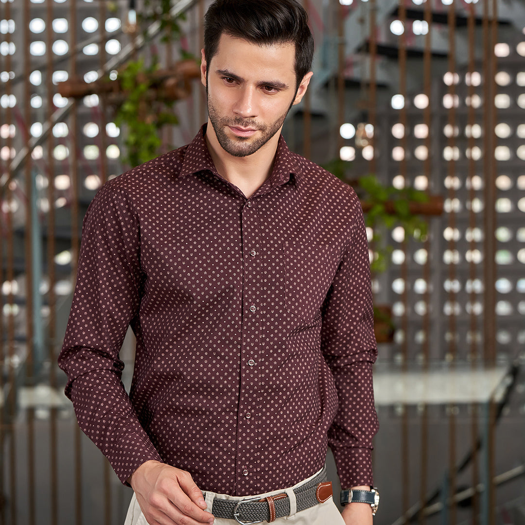 Maroon & Gray classic printed formal shirt. – Bwolves Store