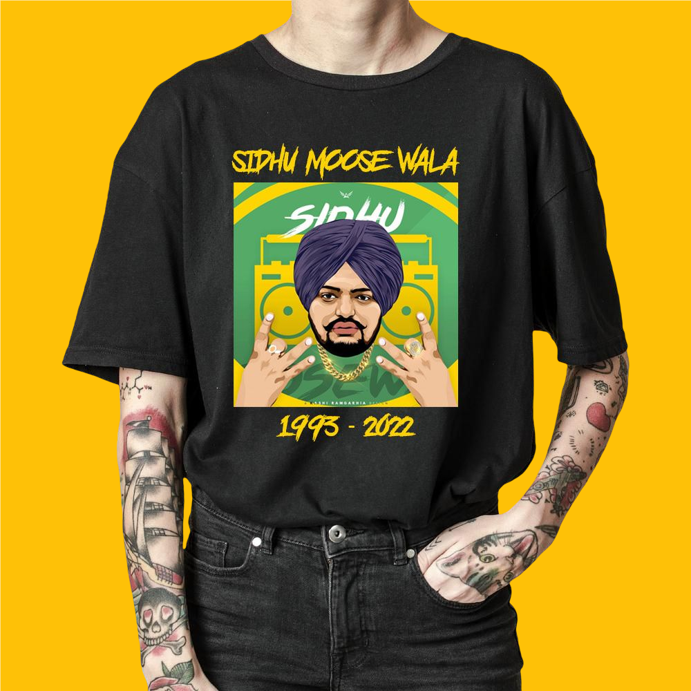 Sidhu Moose wala Tribute: RIP 1993-2022 Black Cotton Oversized T-Shirt - Forever Remembering a Legend