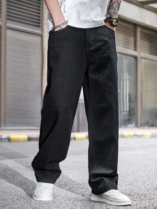 Shpwfbe Men's Jeans Fashion Plus Size Loose Elastic Waist Street