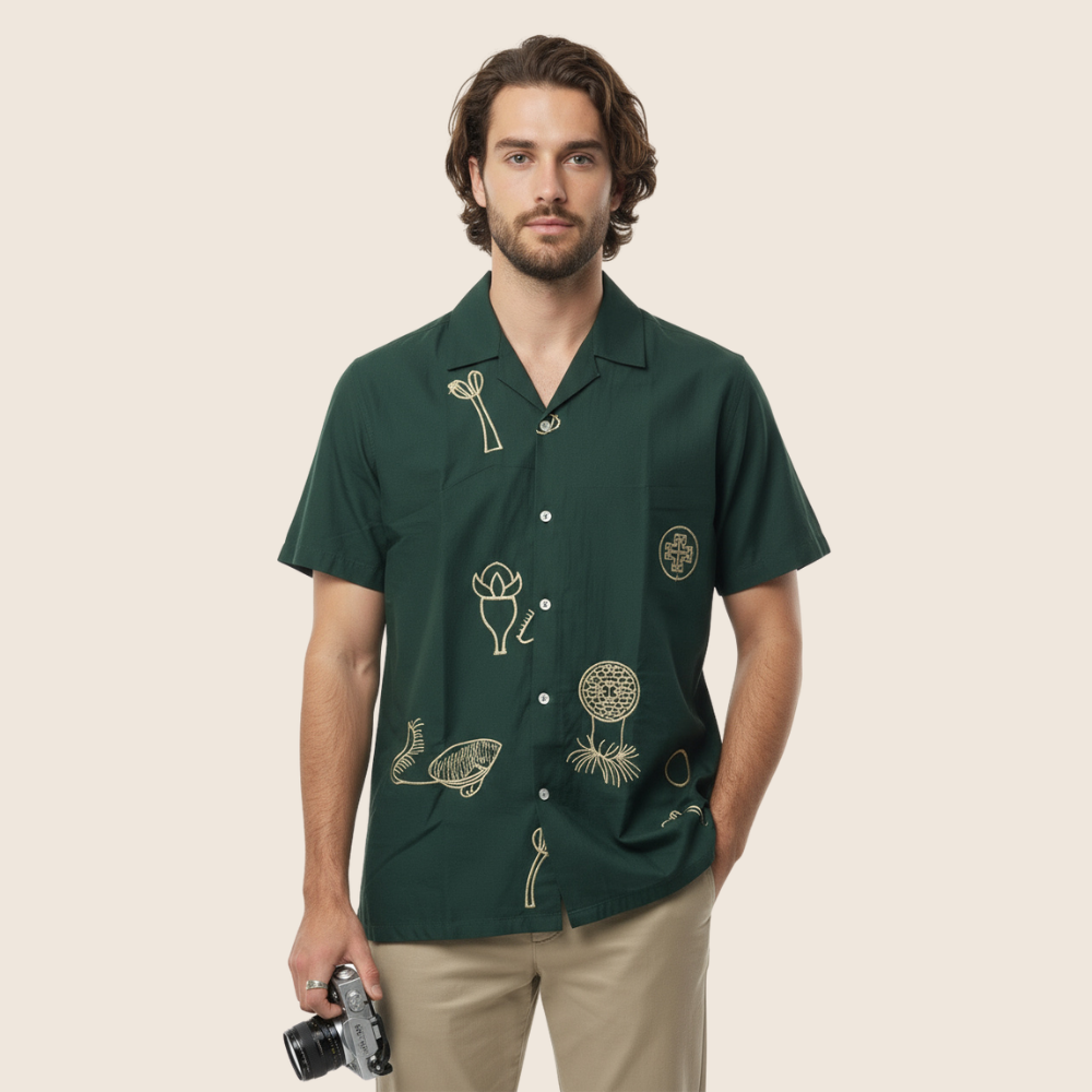 Men’s Embroidered Cotton Shirt – Dark Green
