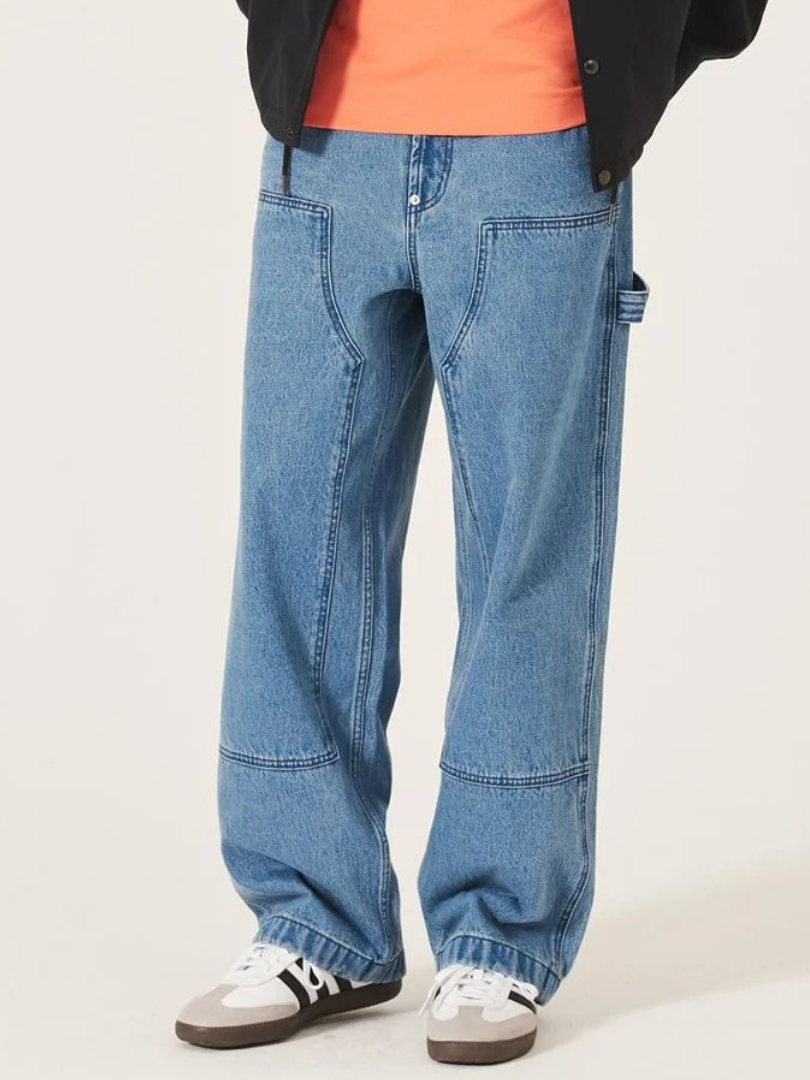 Bwolves Men’s Baggy Carpenter Denim Jeans — Utility Pocket, Straight Wide Fit