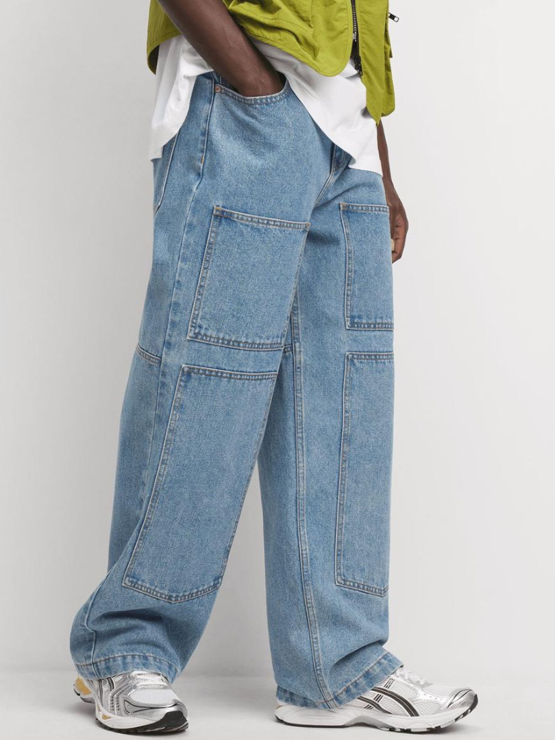 Bwolves Men’s Oversized Multi-Panel Cargo Jeans – Wide Leg Street Fit