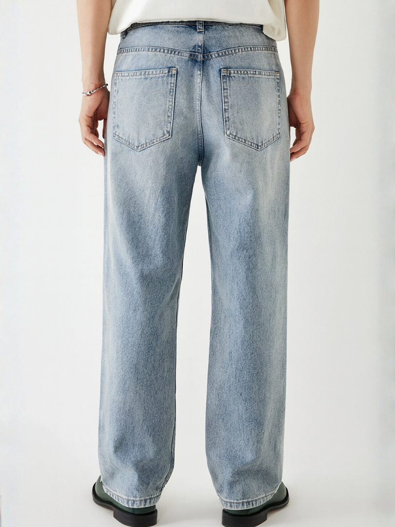 Bwolves Men’s Light-Wash Wide Leg Jeans – Vintage Loose Fit Denim