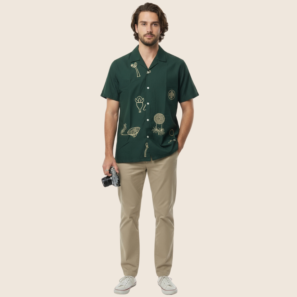 Men’s Embroidered Cotton Shirt – Dark Green