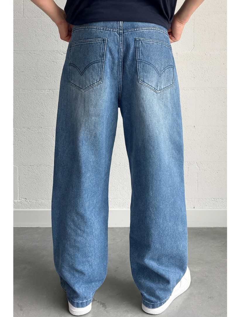 Bwolves Men’s Baggy Wide-Leg Vintage Wash Denim Jeans
