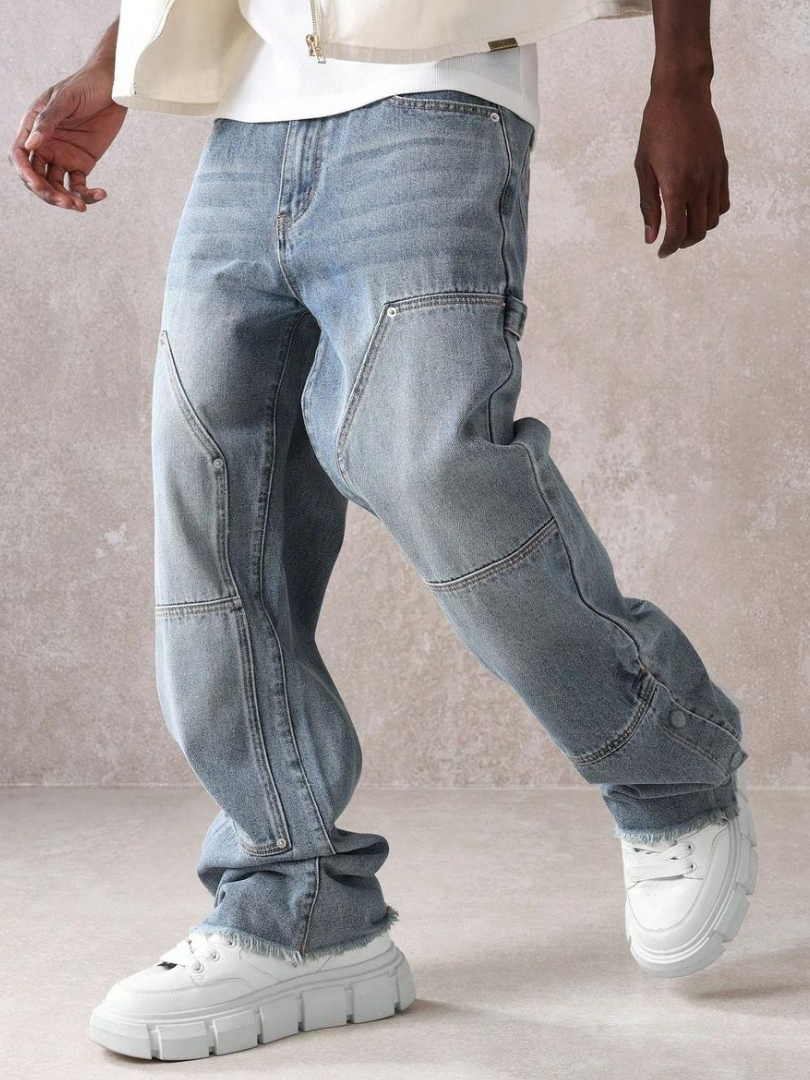 Bwolves Men’s Baggy Multi-Panel Carpenter Jeans – Light Wash Utility Fit