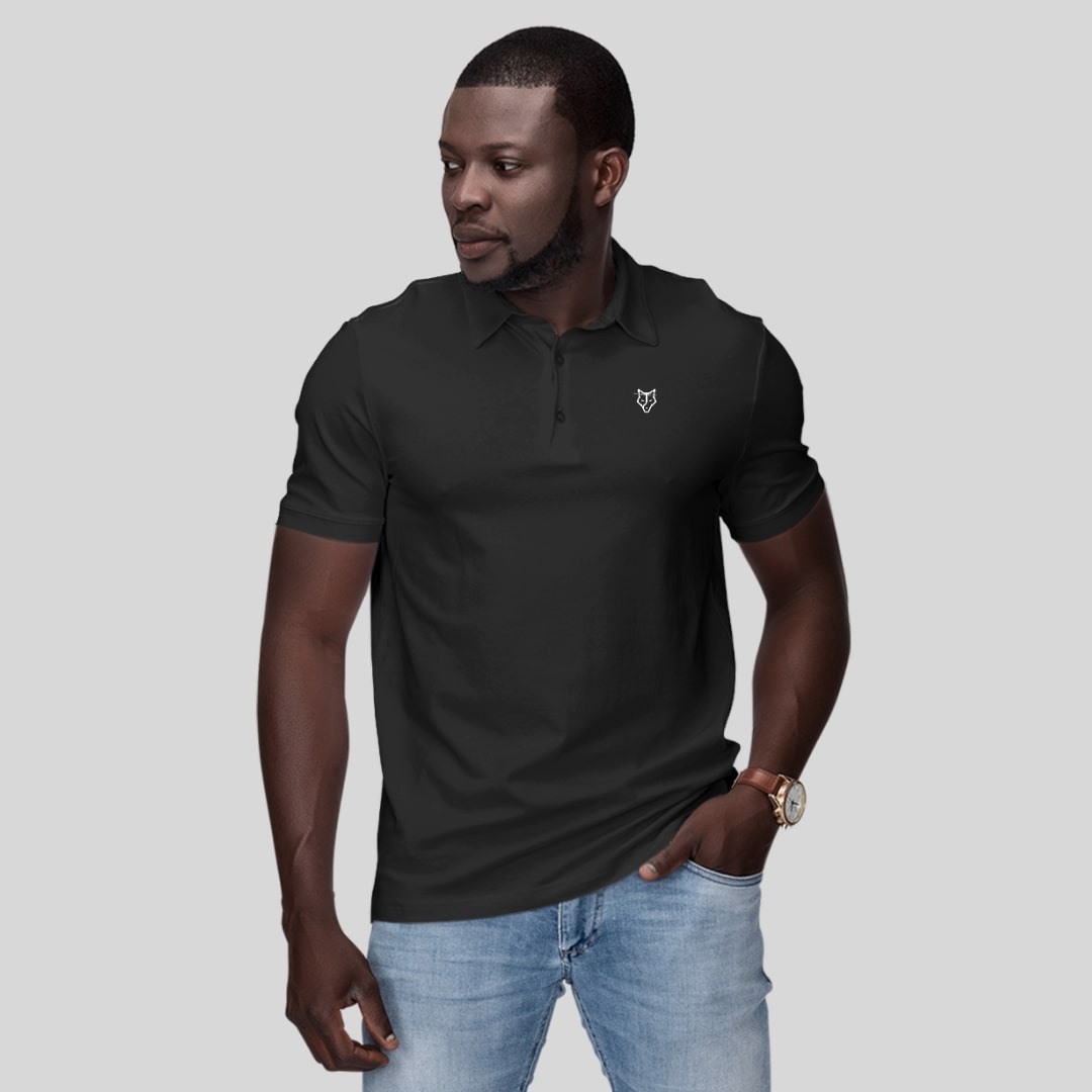 B'WOLVES SOLID BLACK MEN'S POLO NECK T-SHIRT .