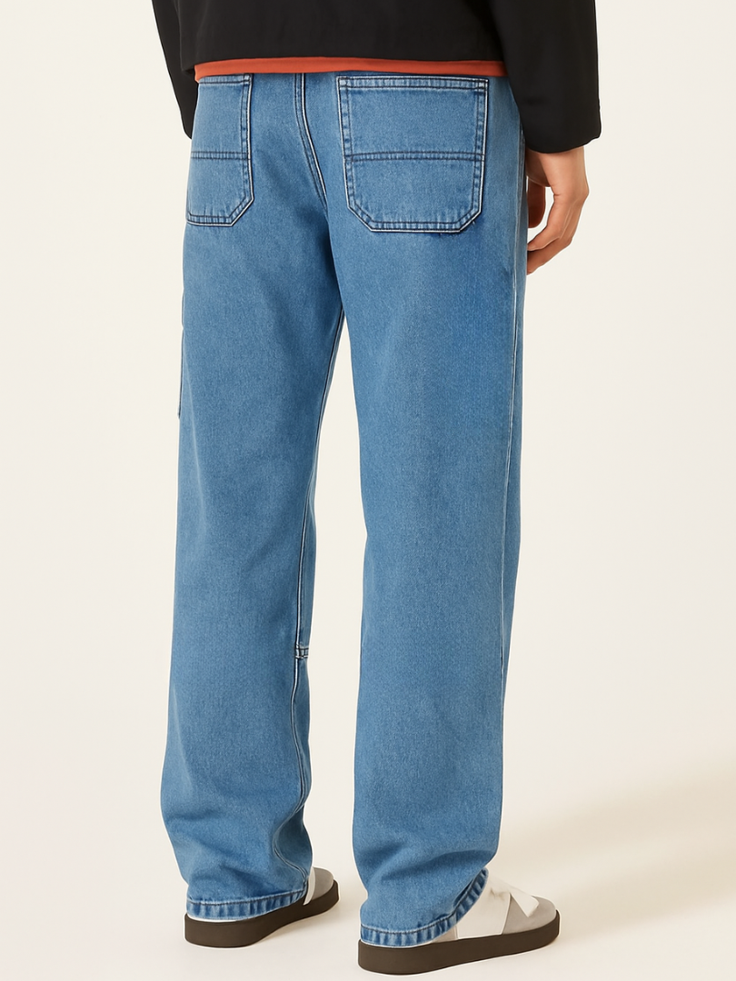 Bwolves Men’s Baggy Carpenter Denim Jeans — Utility Pocket, Straight Wide Fit