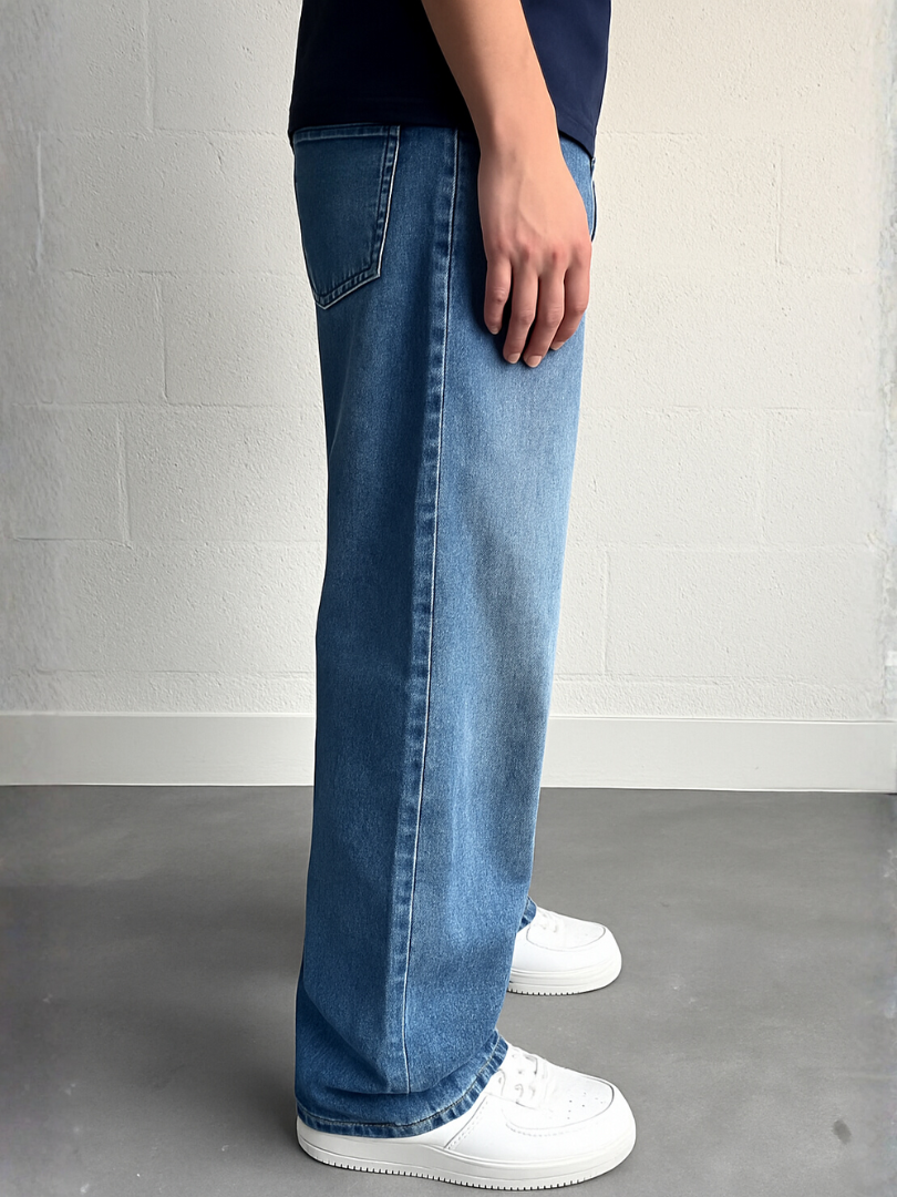 Bwolves Men’s Baggy Wide-Leg Vintage Wash Denim Jeans