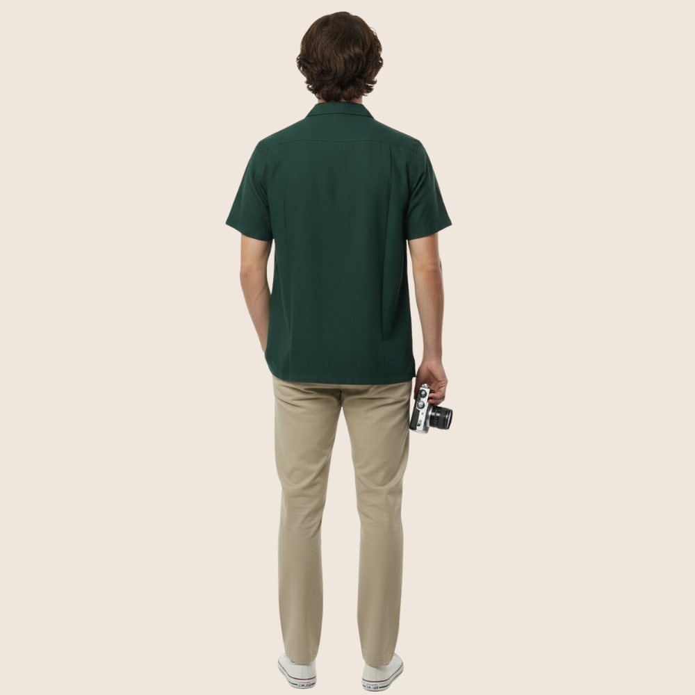 Men’s Embroidered Cotton Shirt – Dark Green