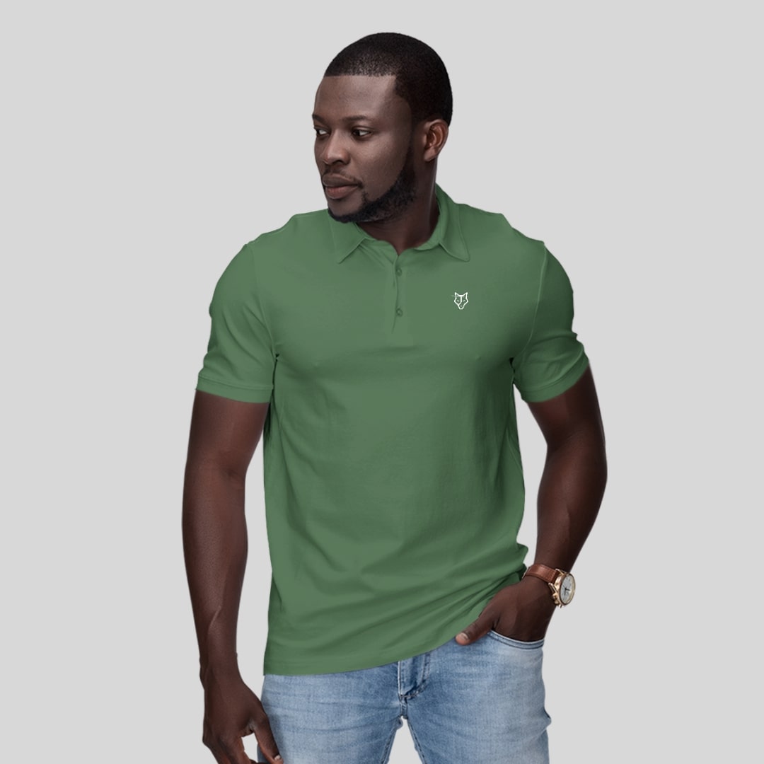 B'WOLVES SOLID GREEN MEN'S POLO NECK T-SHIRT .