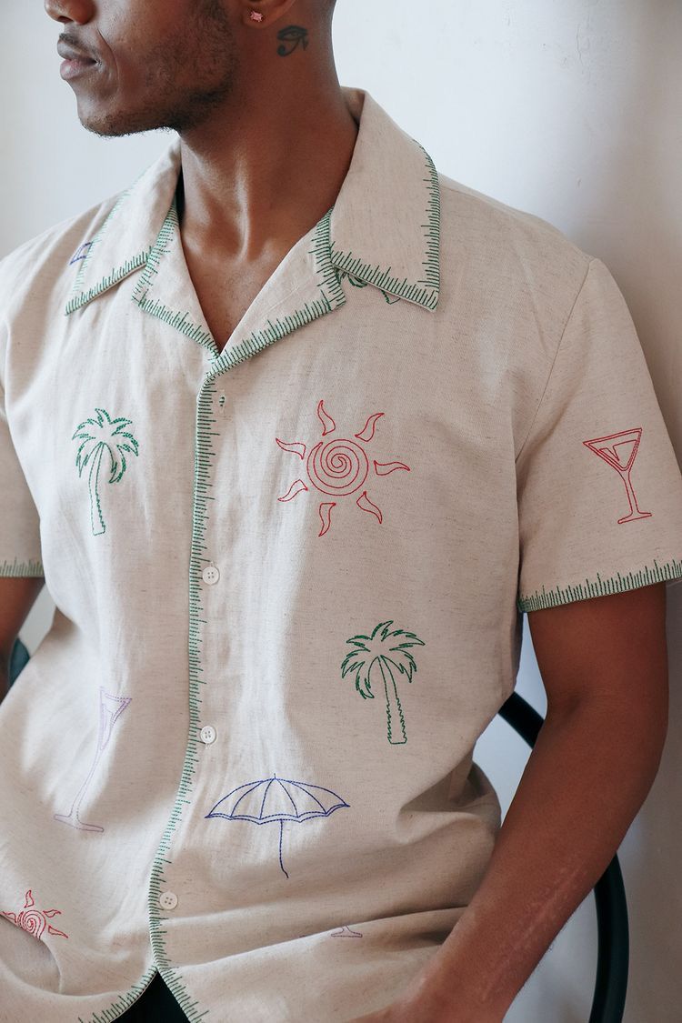 Relaxed Fit White Cotton Shirt for Men – Palm & Sun Design