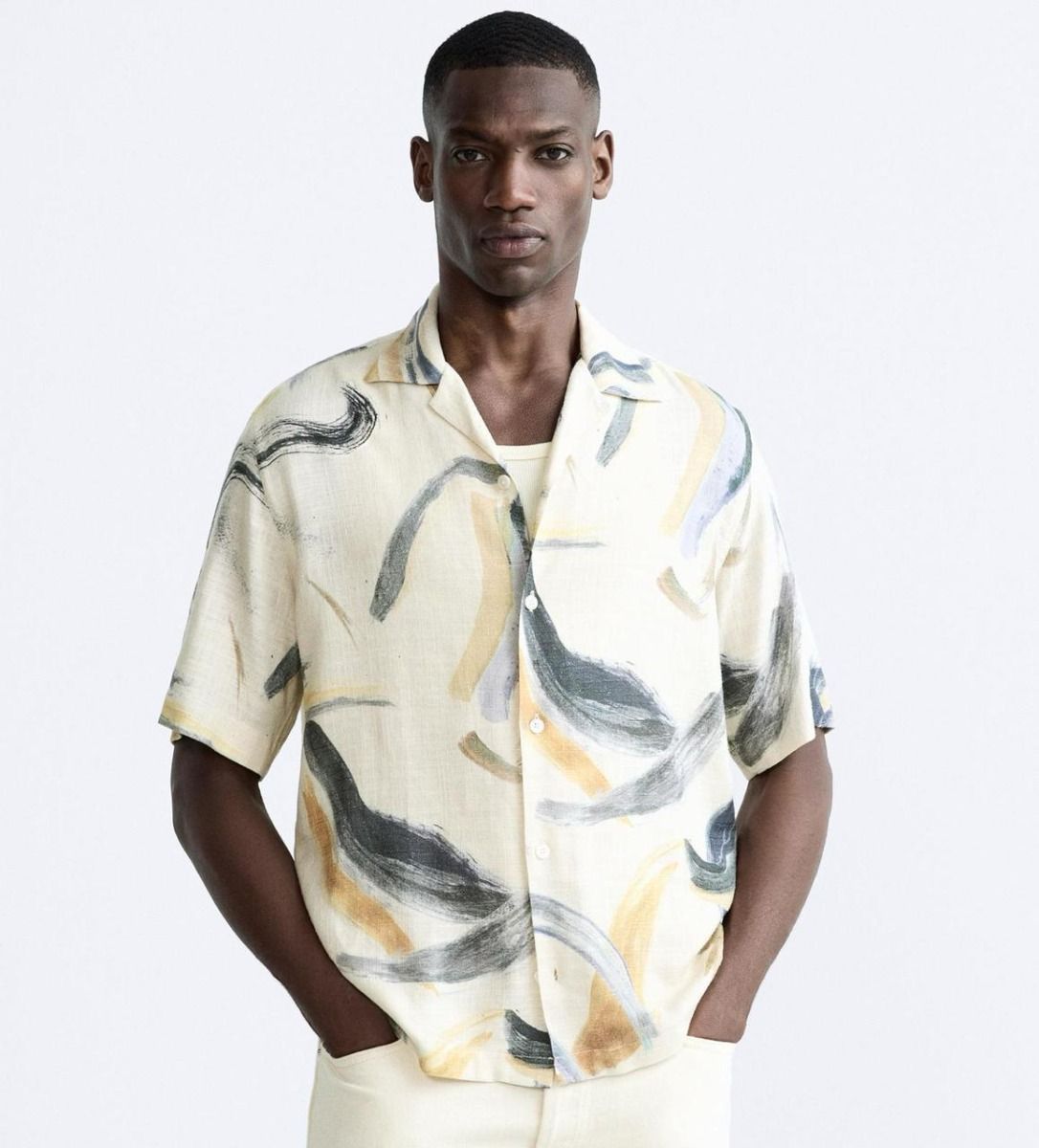 Men's Abstract Brushstroke Print Cotton Casual Shirt