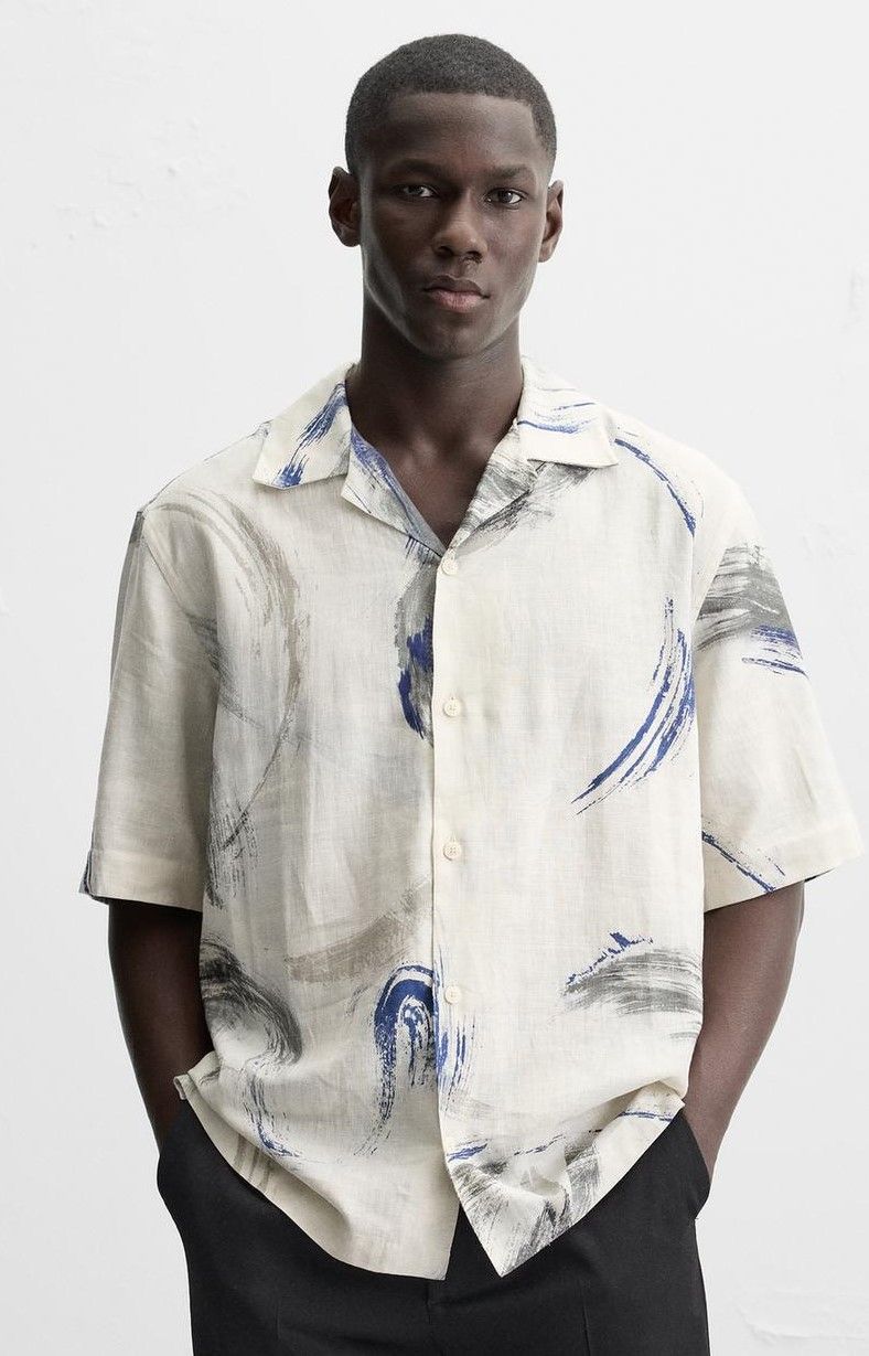Men's Artistic Brushstroke Cotton Shirt