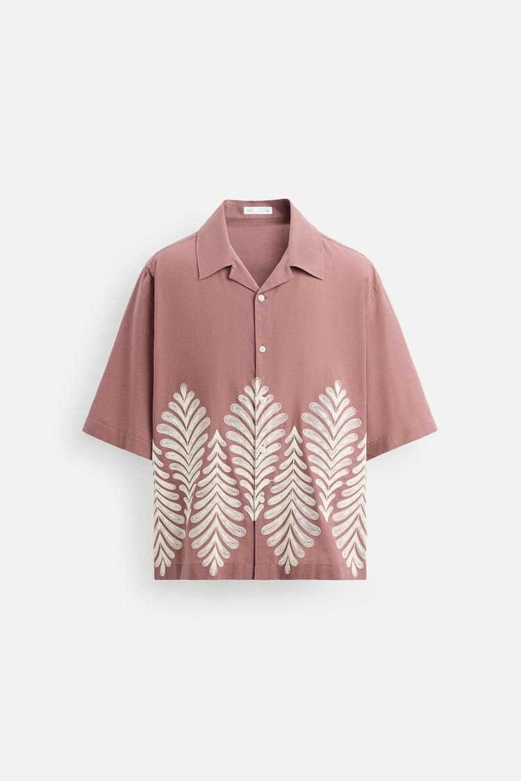 Men's Cotton Embroidered Palm Shirt