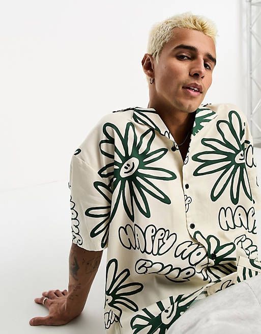 Men's Happy Print Cotton Shirt