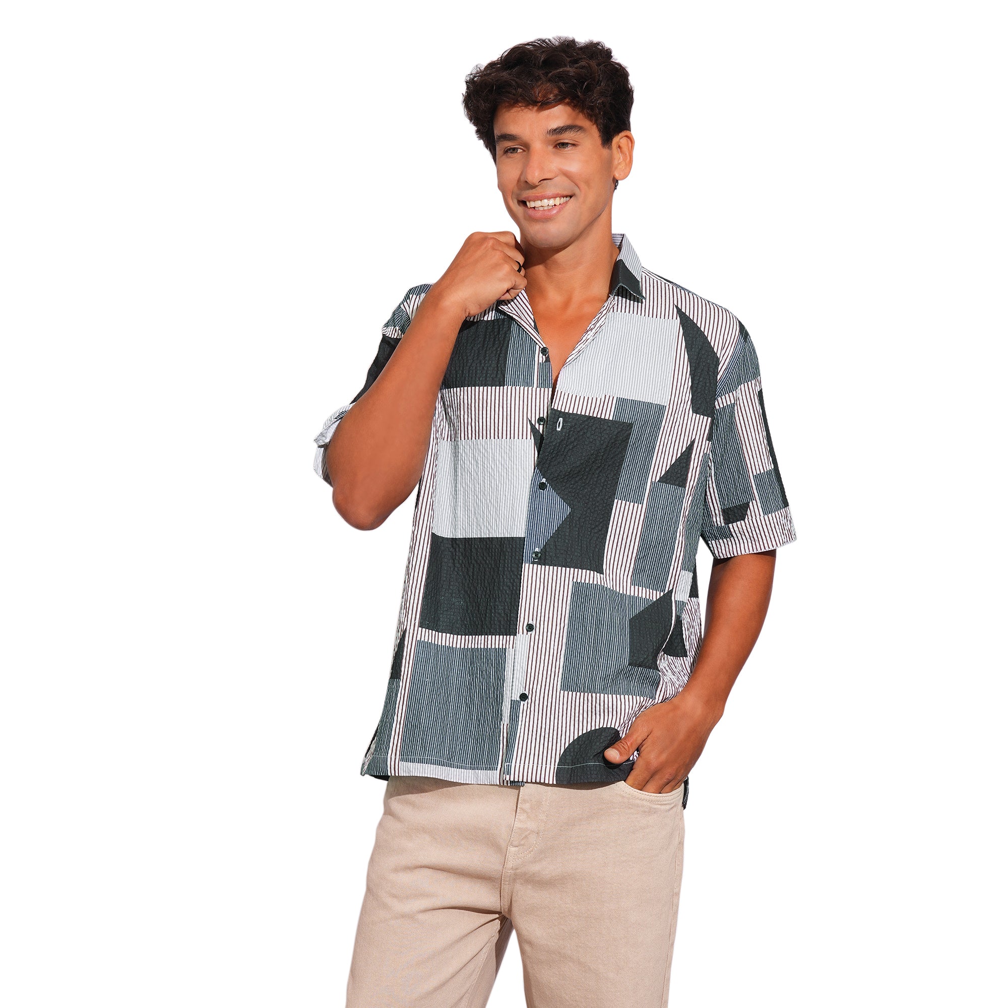 MEN'S CUBAN COLLAR MULTI COLOR SHIRT - HALF SLEEVE