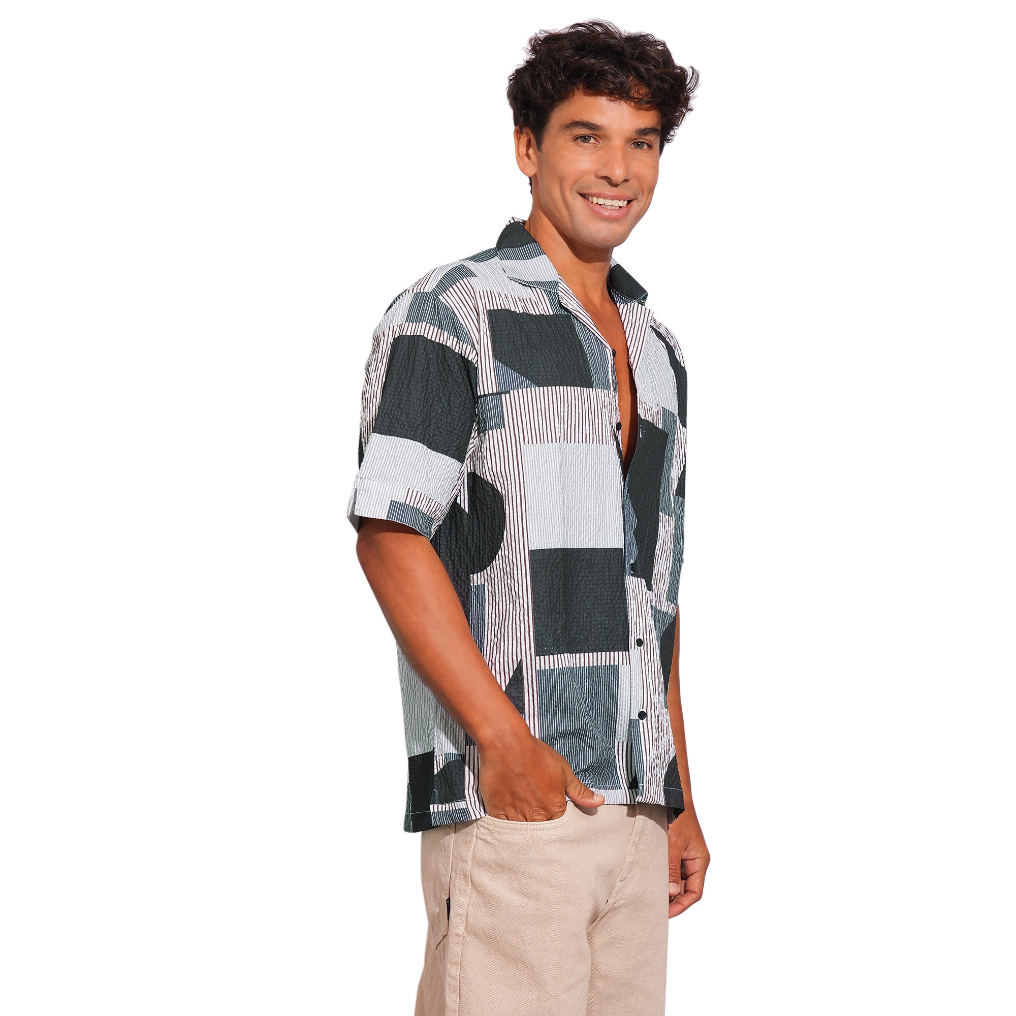 MEN'S CUBAN COLLAR MULTI COLOR SHIRT - HALF SLEEVE