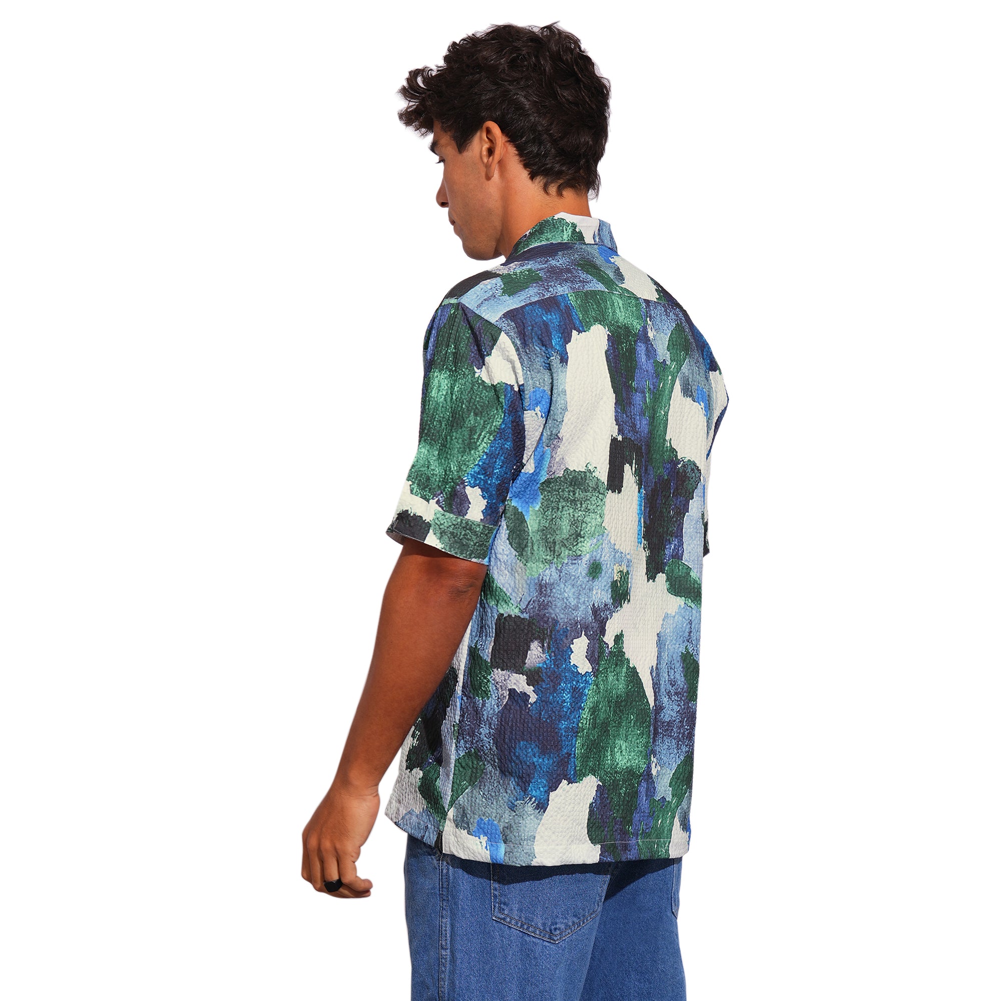 ABSTRACT WHIMSY BLUE OVERSIZED SHIRT