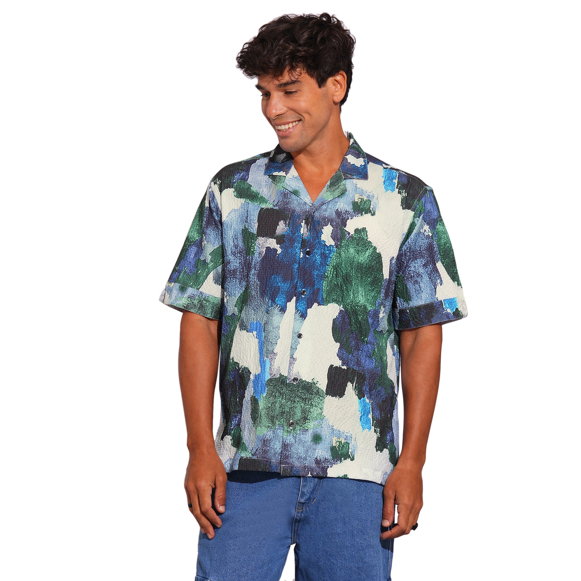 ABSTRACT WHIMSY BLUE OVERSIZED SHIRT