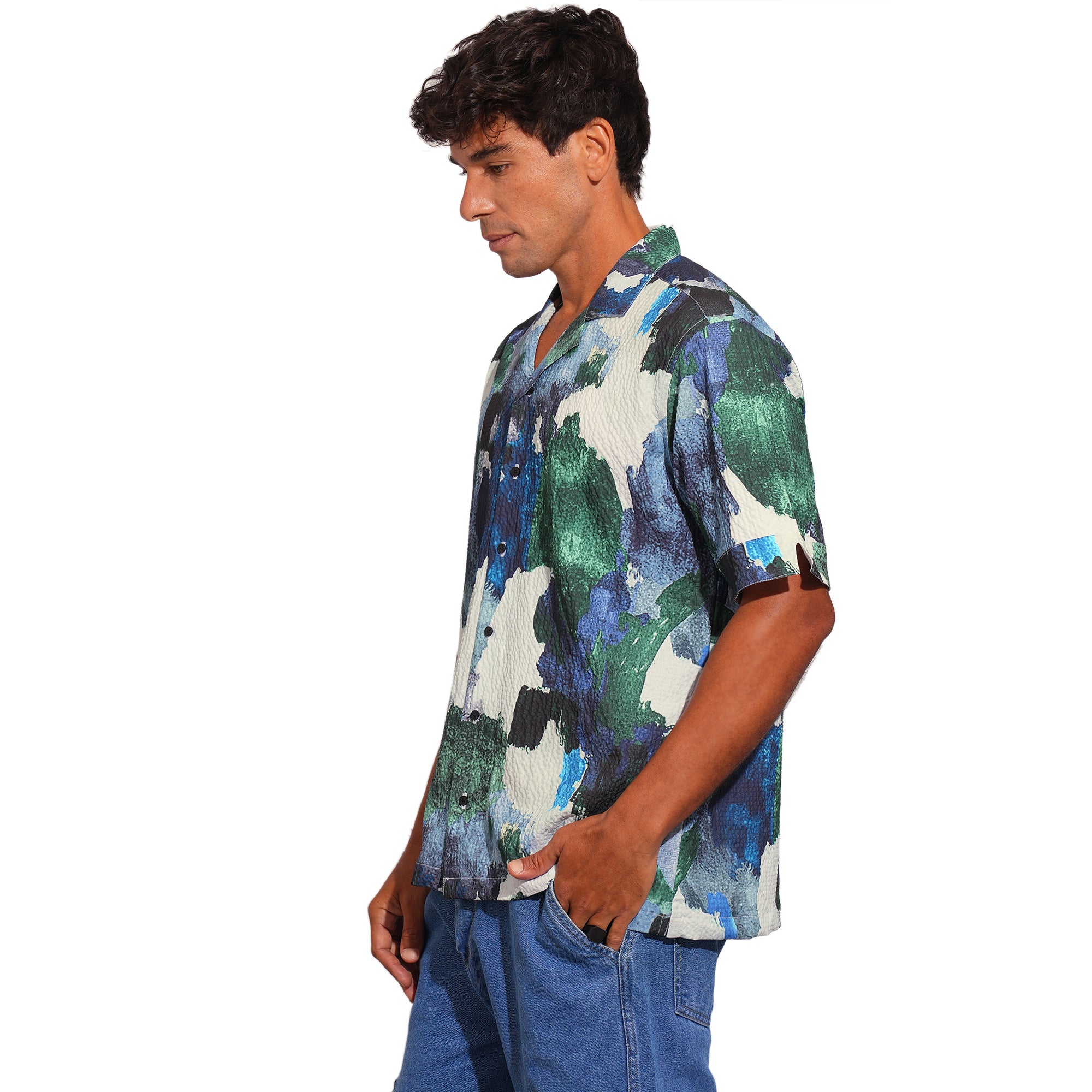 ABSTRACT WHIMSY BLUE OVERSIZED SHIRT