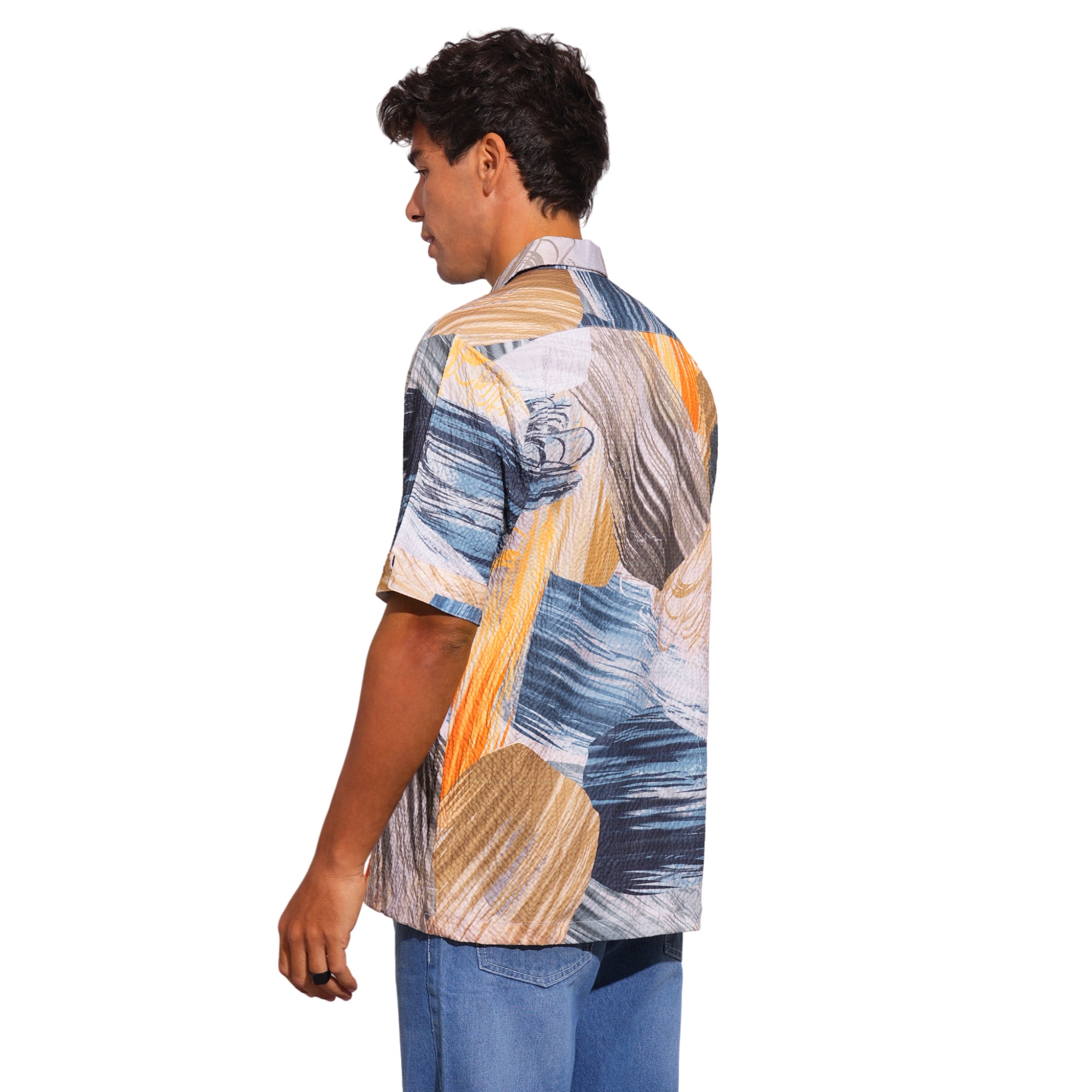 ABSTRACT MULTI DIGITAL PRINT CUBAN COLLAR SHIRT