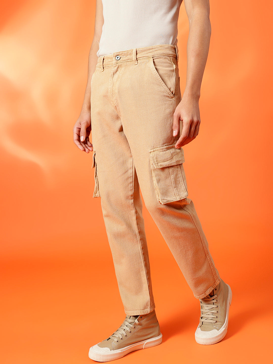 BWOLVES Men's Clean Look Cotton Cargo Jeans: Effortless Style in Coloured Shade Beige