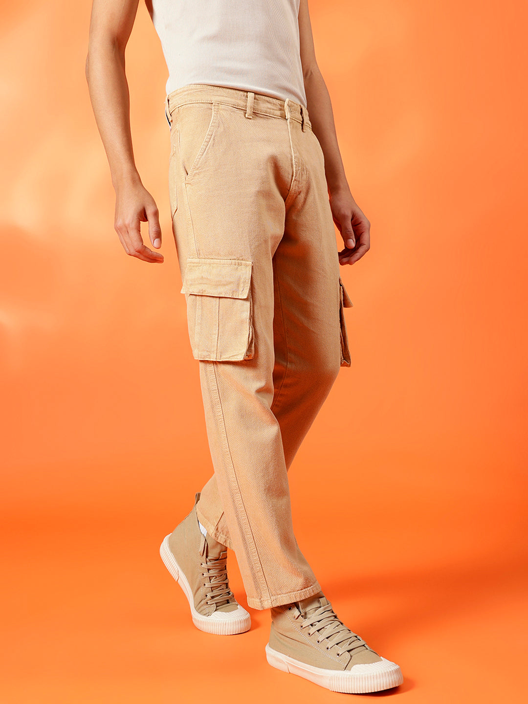 BWOLVES Men's Clean Look Cotton Cargo Jeans: Effortless Style in Coloured Shade Beige