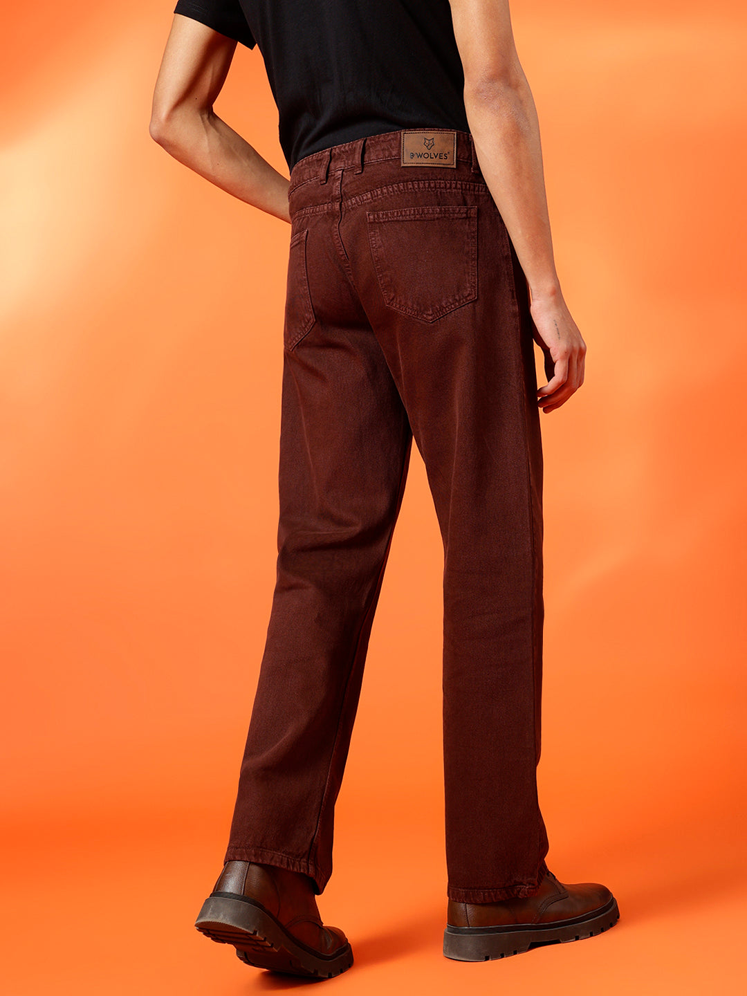 BWOLVES Men's Clean Look Cotton Jeans: Effortless Style in Coloured Shade Rust