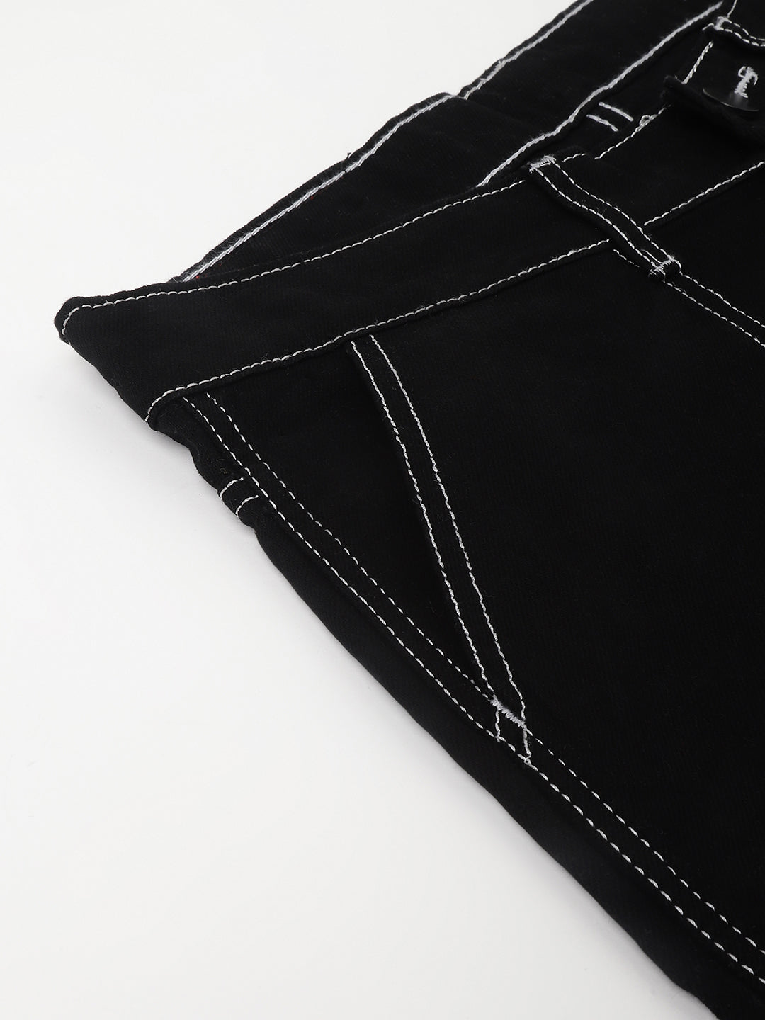 Bwolves Black Baggy Fit 6-Pocket Jeans with White Thread Stitch