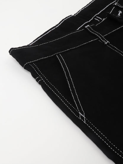 Bwolves Black Baggy Fit 6-Pocket Jeans with White Thread Stitch