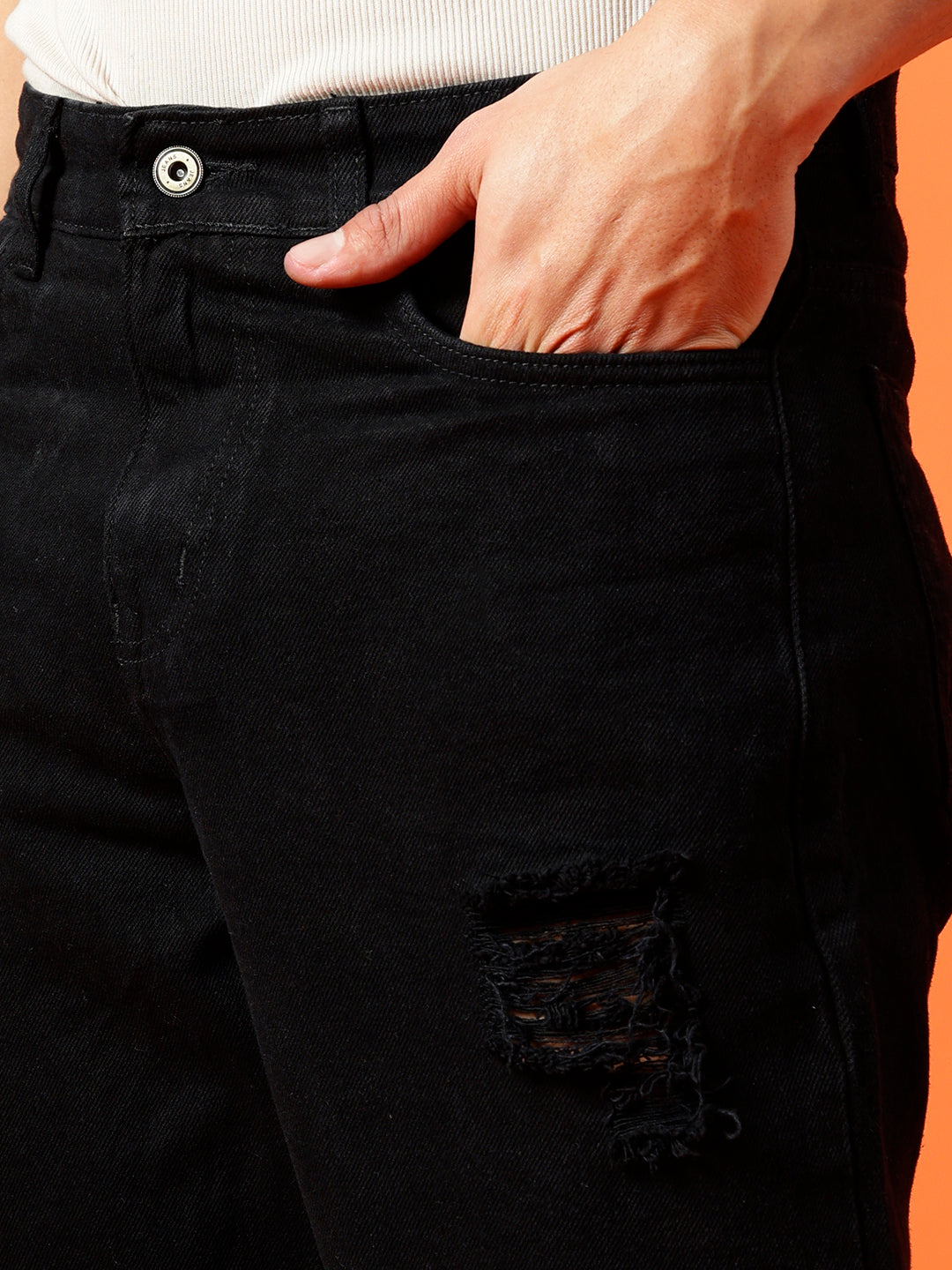 BWOLVES Men's Mildly Distressed Cotton Jeans: Effortless Style in No Fade Dark Black Denim