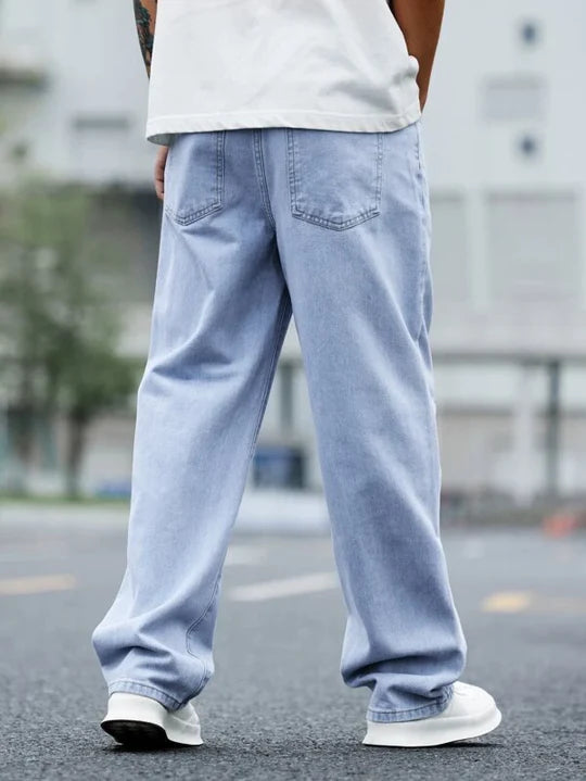 Upgrade Your Style with Slate Blue Baggy Fit Rigid Jeans - Bwolves