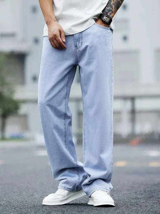 Upgrade Your Style with Slate Blue Baggy Fit Rigid Jeans - Bwolves
