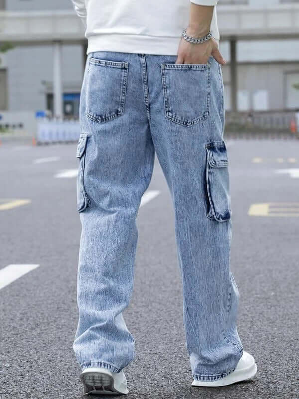 Blue Men's Baggy Cargo Jeans with Side Pockets