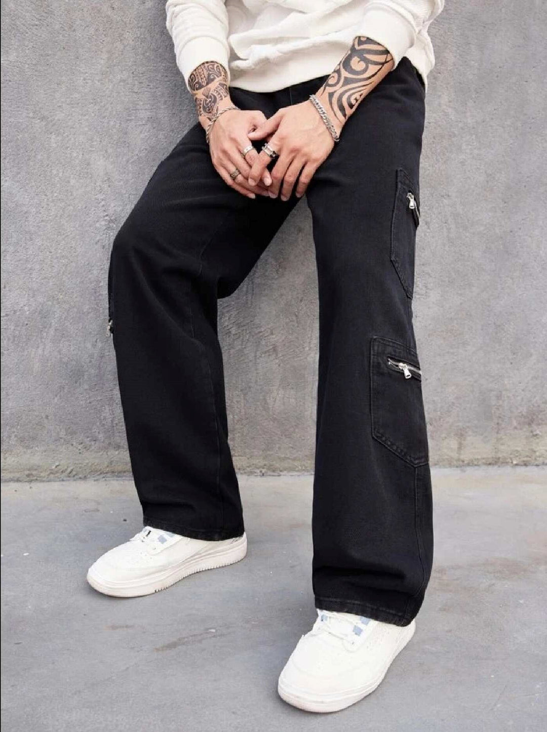 So Gangsta Zipper Pocket Black Men's Cargo Pants - Urban Cool and Functional