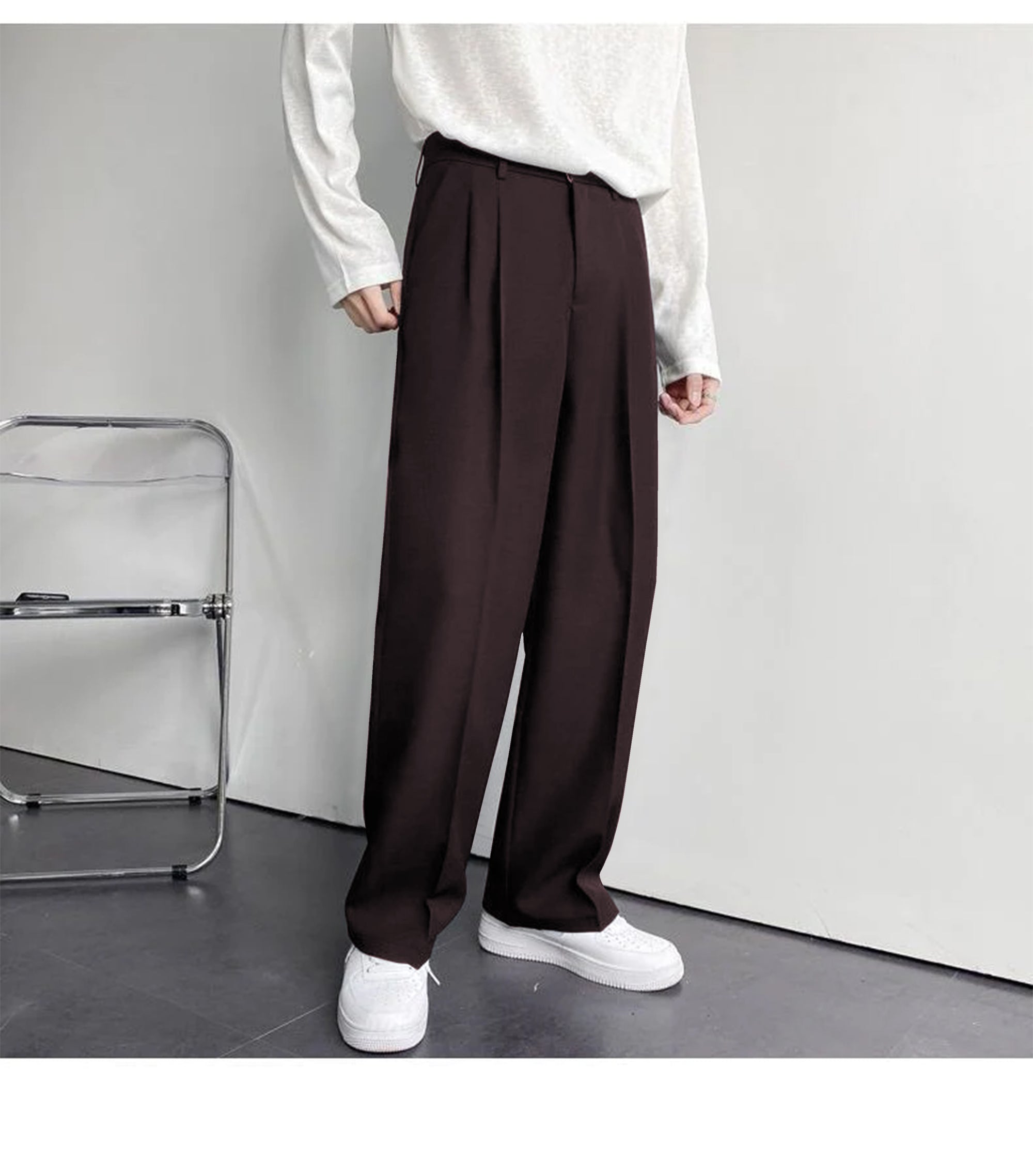 Discover Effortless Style: Bwolves Korean Baggy Loose Fit Pants in Burgundy