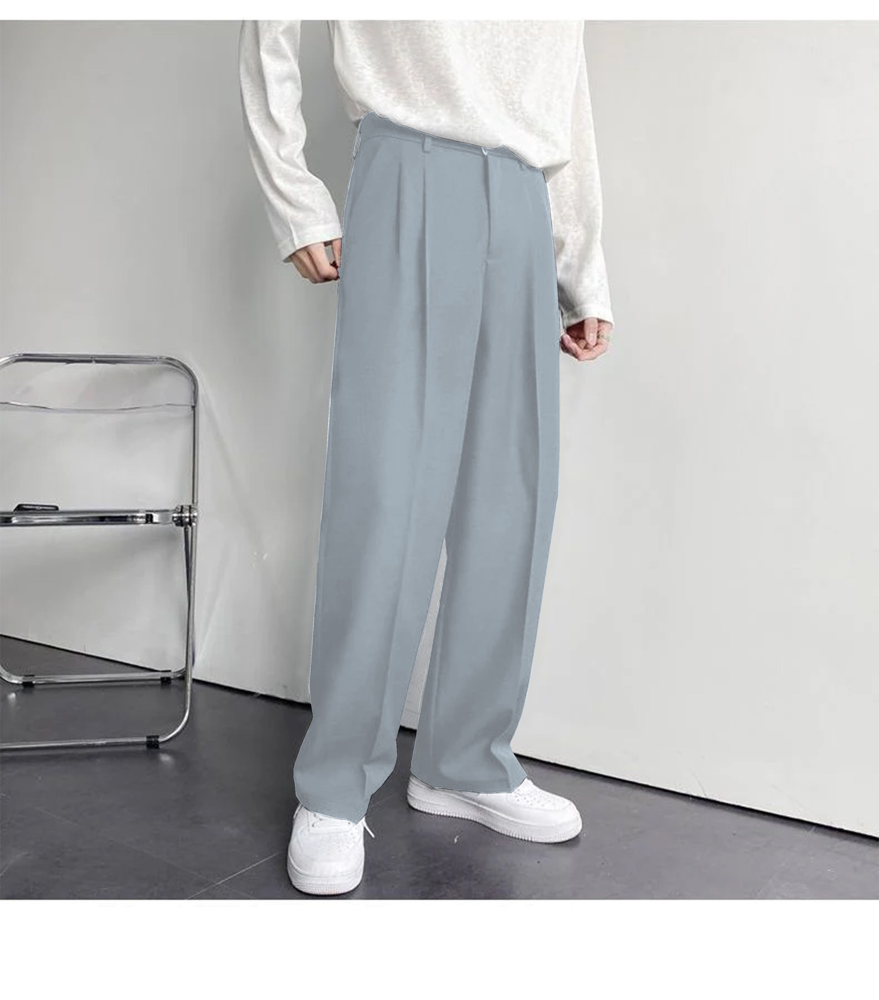 Effortless Sophistication: Bwolves Korean Baggy Loose Fit Pants in Cadet Gray