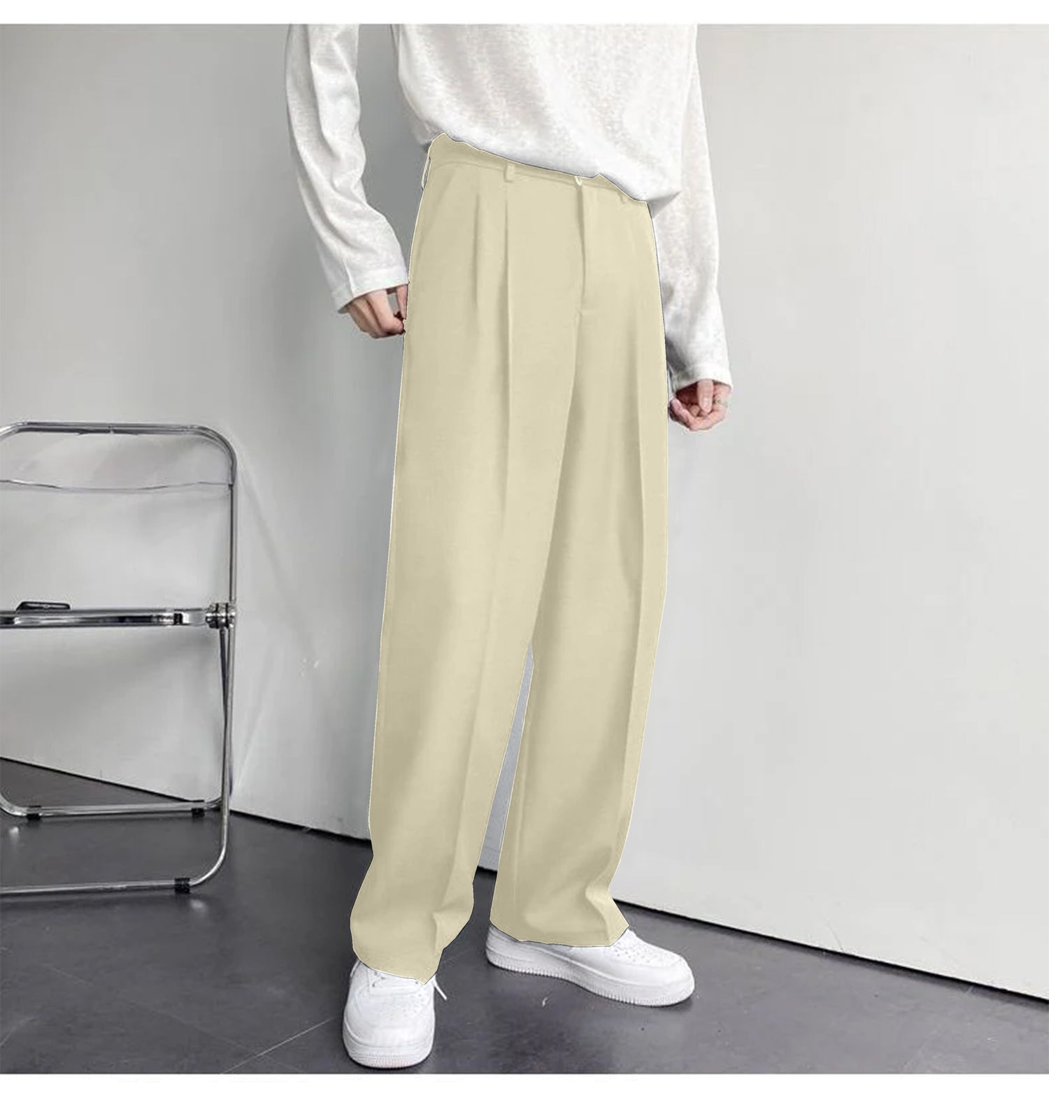 Timeless Comfort: Bwolves Korean Baggy Loose Fit Pants in Pearl Color.