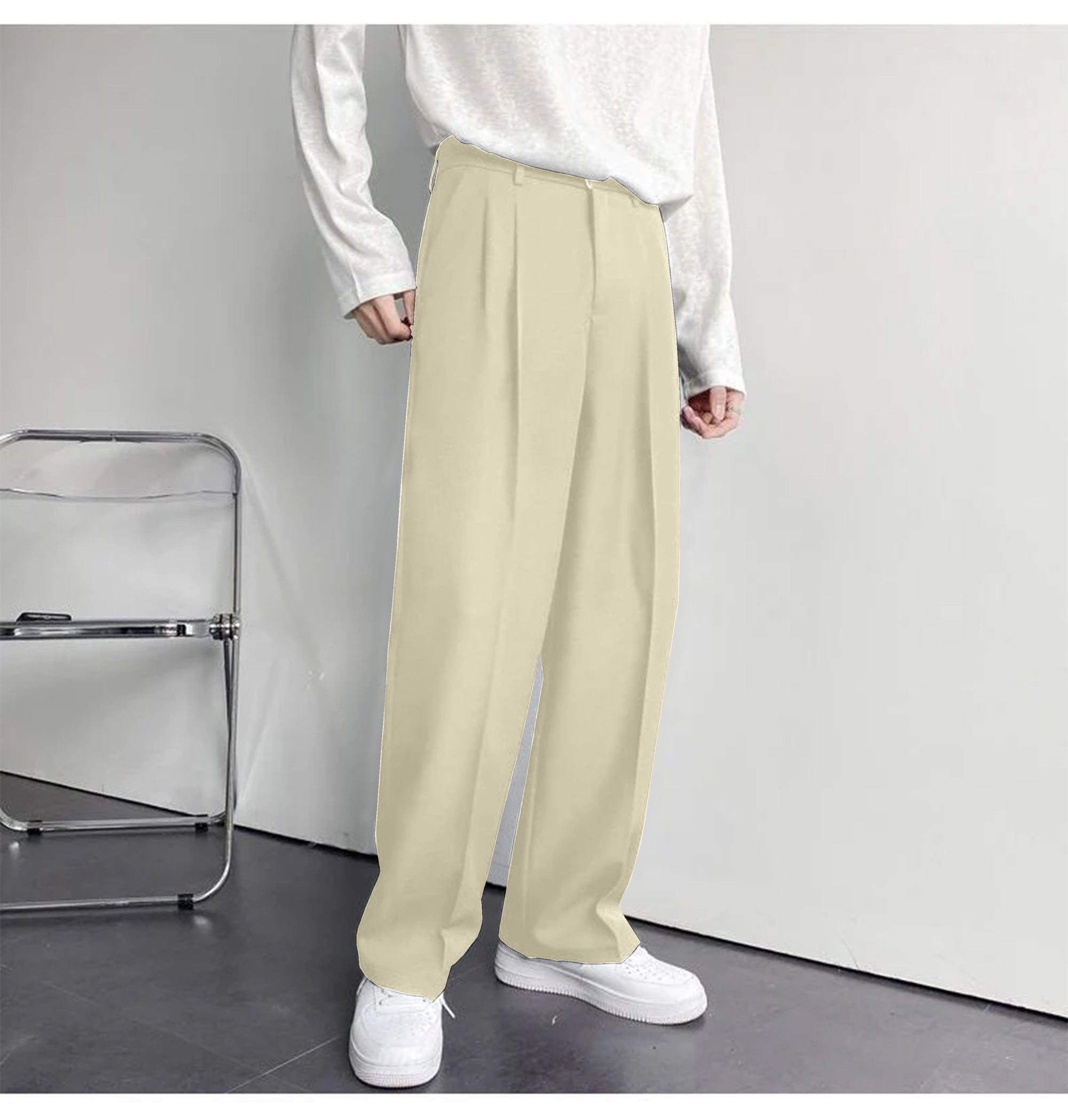 Timeless Comfort: Bwolves Korean Baggy Loose Fit Pants in Pearl Color.