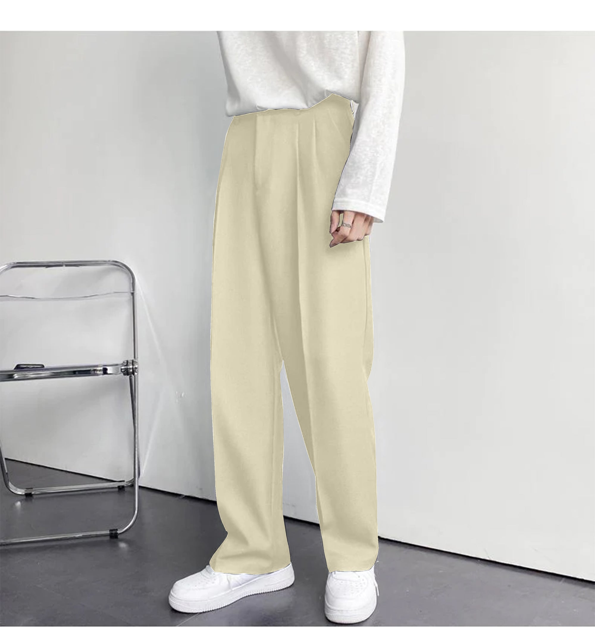 Timeless Comfort: Bwolves Korean Baggy Loose Fit Pants in Pearl Color.