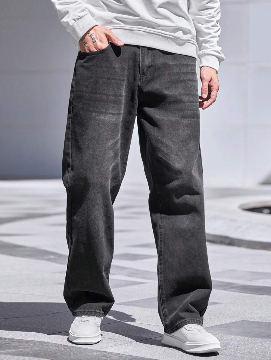 Essential Style: Men's Dark Grey Cotton Denim Pocketed Jeans