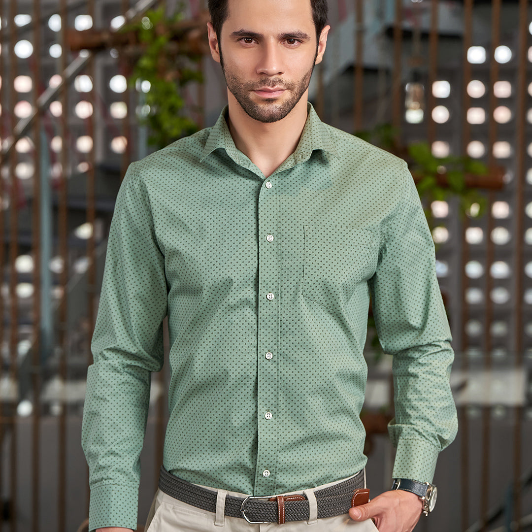 Men Pastel Green Slim Fit Semiformal Shirt.