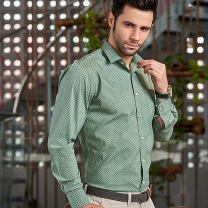 Men Pastel Green Slim Fit Semiformal Shirt.