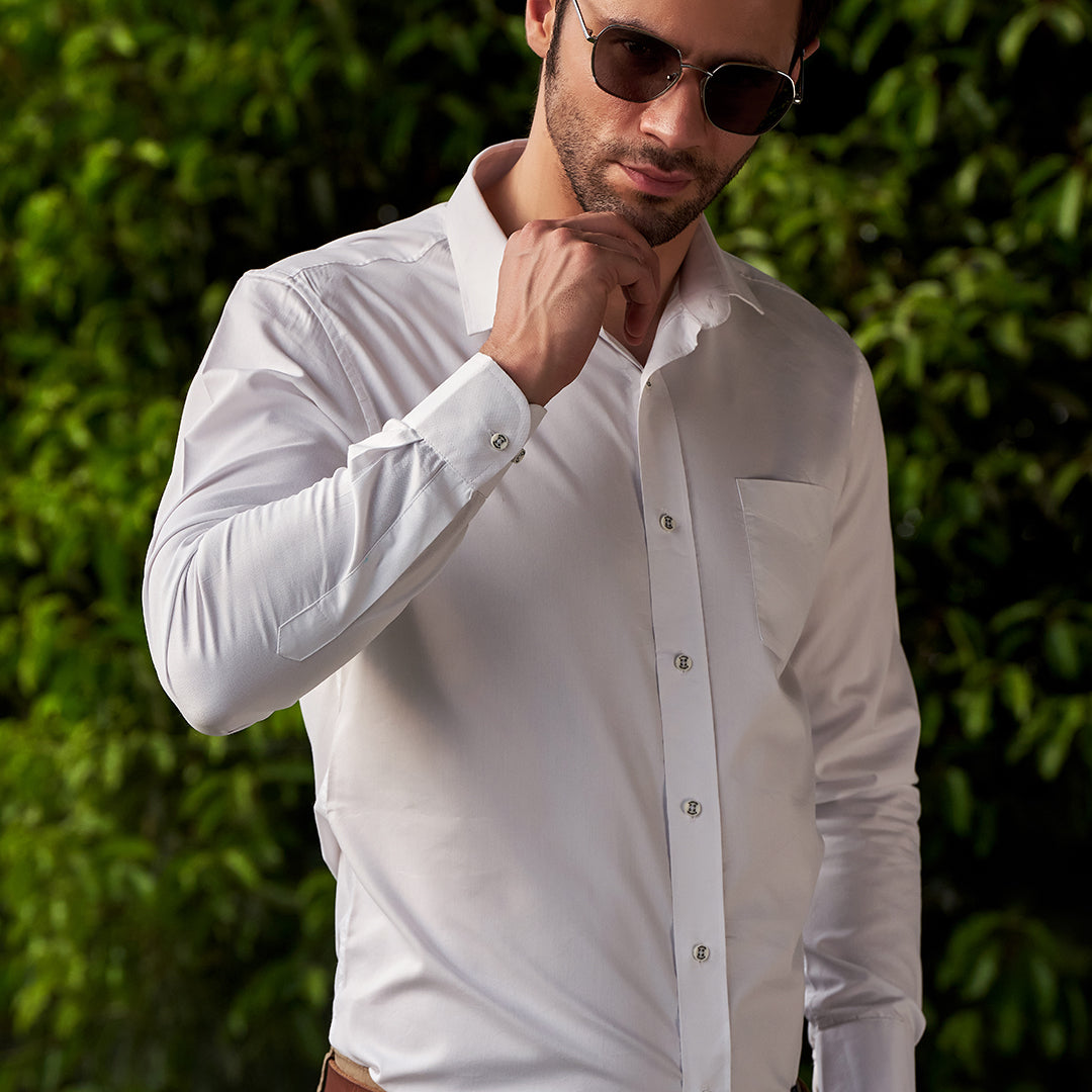 White Formal Cotton Shirt With Spread Collar