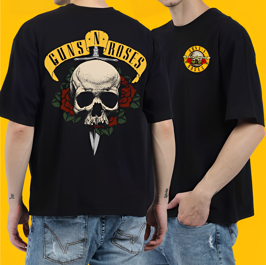 Bwolves Rock Legends: Guns N' Roses Unleashed - Men's Oversized Printed T-Shirt