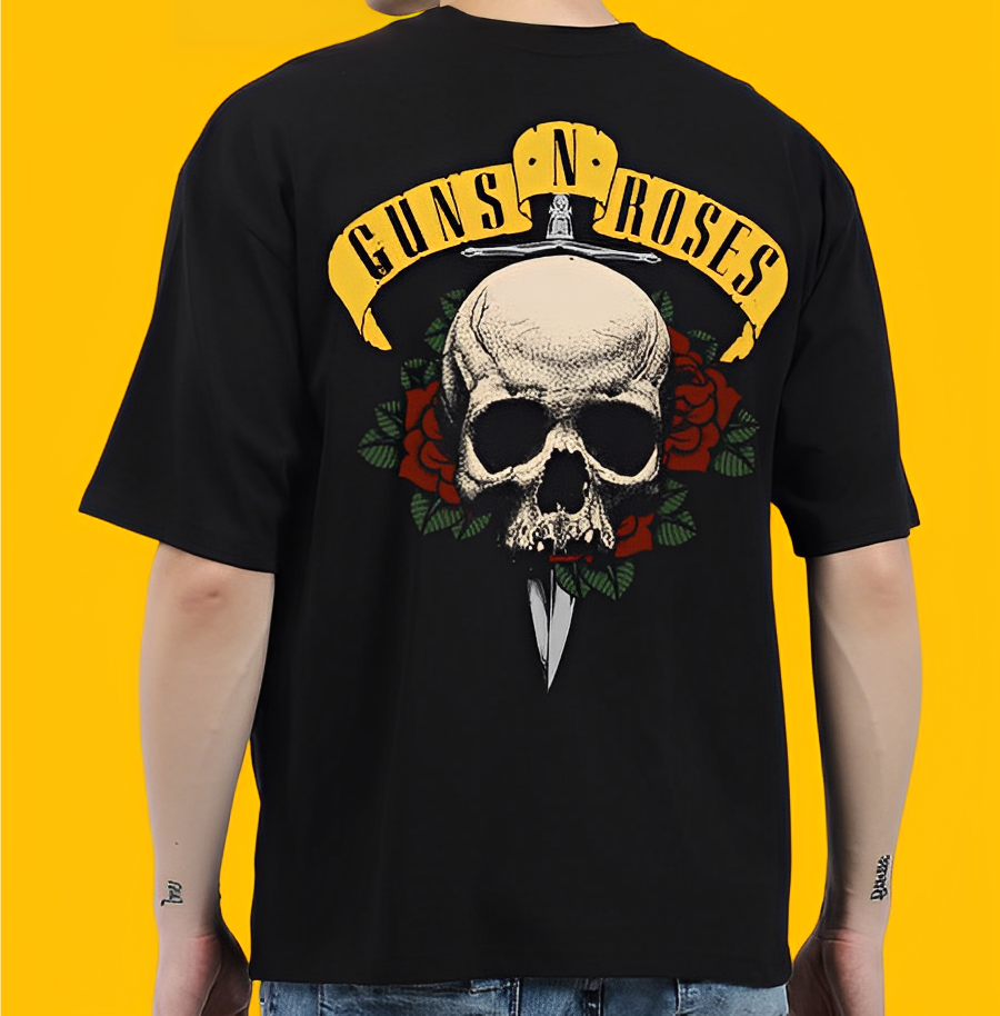 Bwolves Rock Legends: Guns N' Roses Unleashed - Men's Oversized Printed T-Shirt