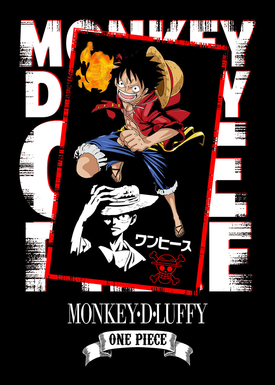 Bwolves: Pirate King Aspirations - Monkey D. Luffy One Piece Men's Black Cotton Oversized Printed T-Shirt