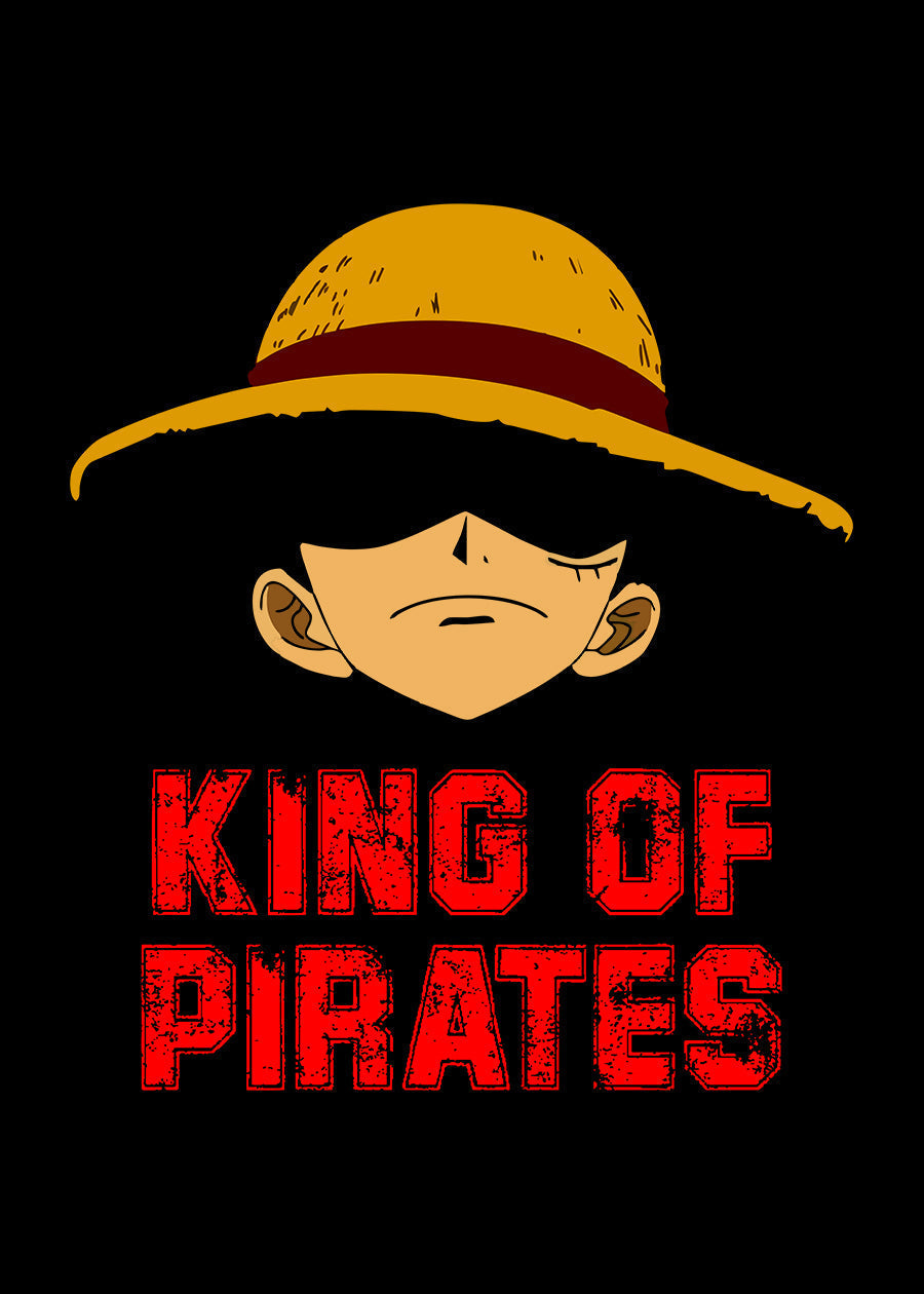 Bwolves: Pirate King Aspirations - Monkey D. Luffy One Piece Men's Black Cotton Oversized Printed T-Shirt